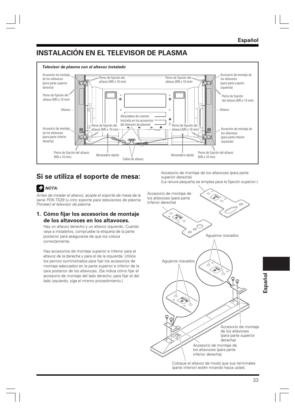 Español espa ñ ol | Pioneer PDP-S58 User Manual | Page 33 / 44
