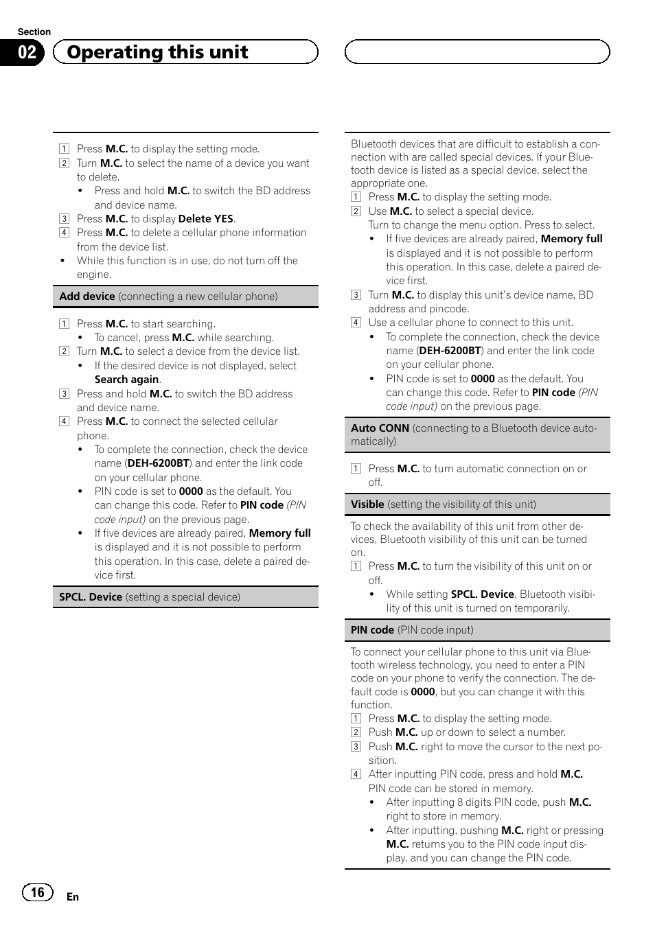 02 operating this unit | Pioneer DEH-6200BT User Manual | Page 16 / 32