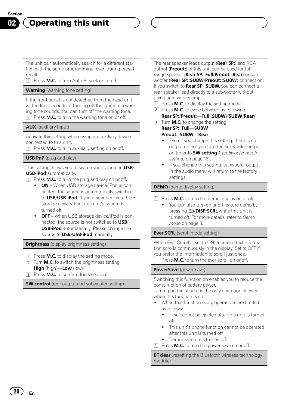 02 operating this unit | Pioneer DEH-6200BT User Manual | Page 20 / 32