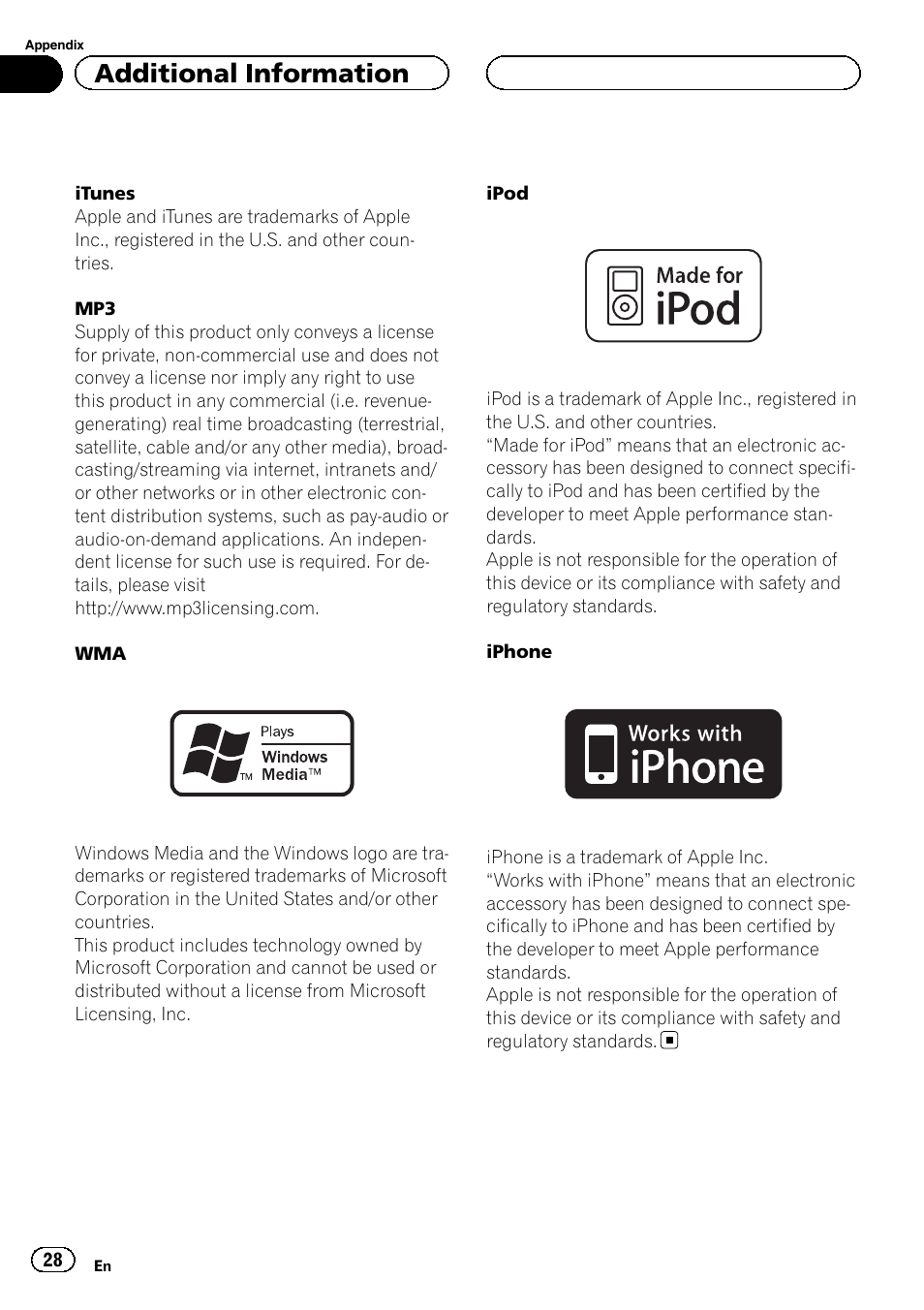 Additional information | Pioneer DEH-6200BT User Manual | Page 28 / 32