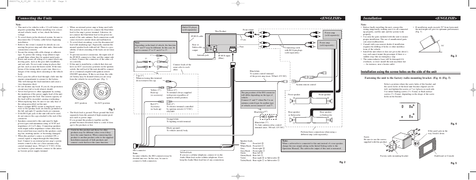 Connecting the units <english, Installation <english, Fig. 2 | Fig. 1, Fig. 3, Fig. 4 fig. 5 | Pioneer FH-P4100R User Manual | Page 2 / 4
