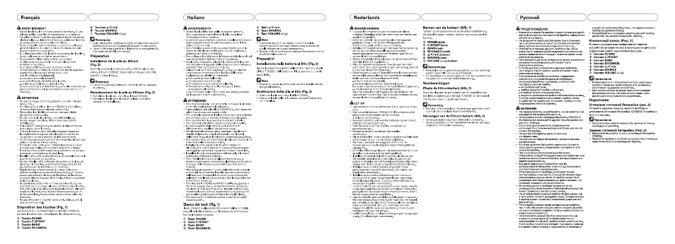 Français italiano nederlands русский, 0 a/t/-^/p^-toeteen | Pioneer CD-SR120 User Manual | Page 3 / 6