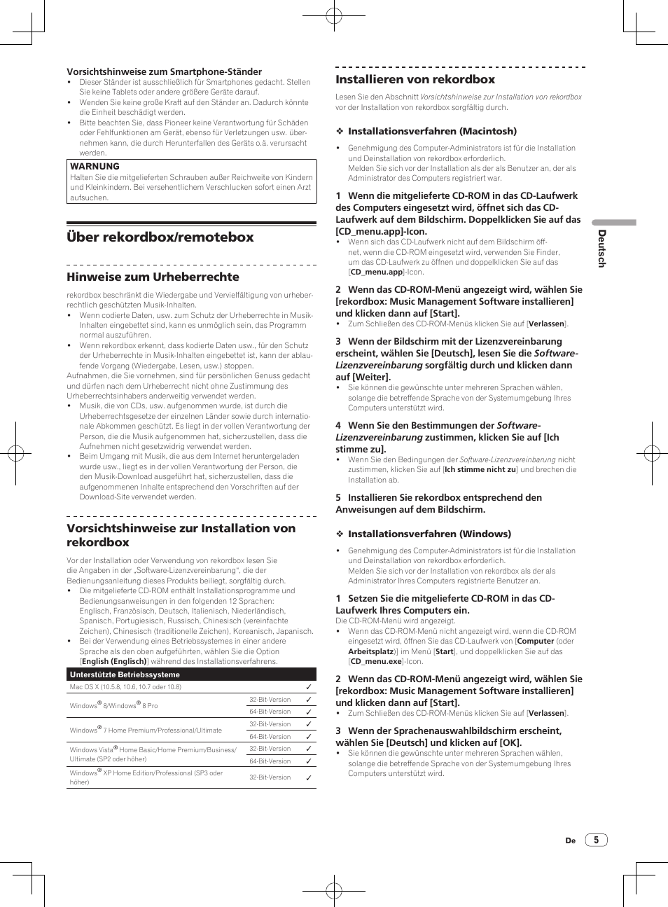 Über rekordbox/remotebox, Hinweise zum urheberrechte, Vorsichtshinweise zur installation von rekordbox | Installieren von rekordbox | Pioneer XDJ-R1 User Manual | Page 25 / 84