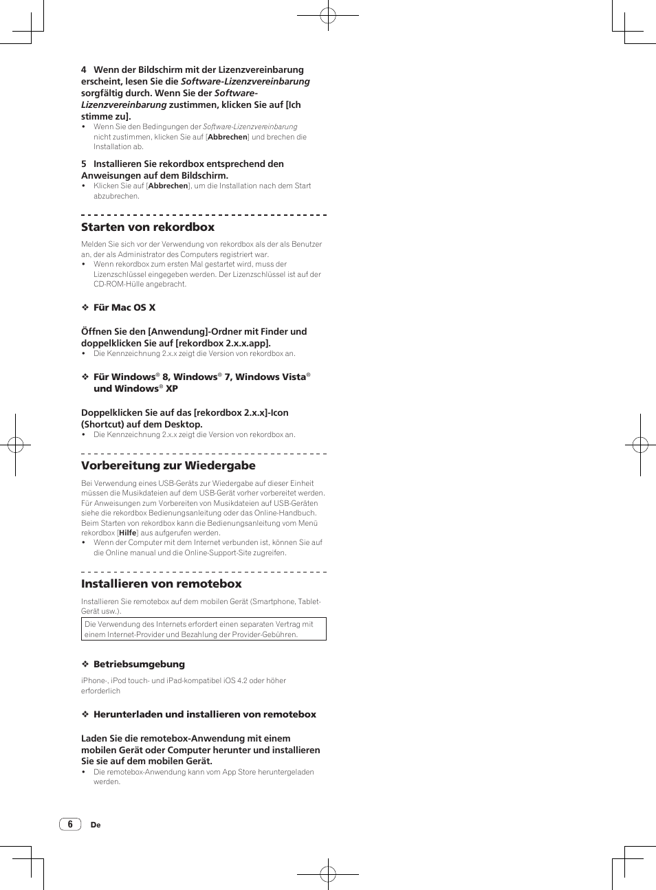 Starten von rekordbox, Vorbereitung zur wiedergabe, Installieren von remotebox | Pioneer XDJ-R1 User Manual | Page 26 / 84