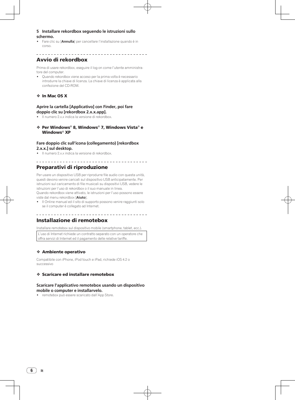 Avvio di rekordbox, Preparativi di riproduzione, Installazione di remotebox | Pioneer XDJ-R1 User Manual | Page 36 / 84