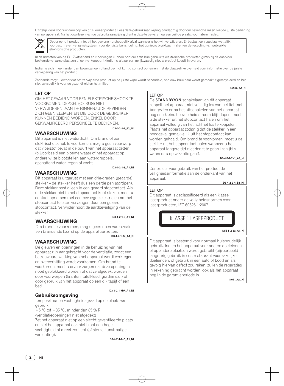 Lees dit voor gebruik (belangrijk)/snelstartgids, Dj-systeem, Klasse 1 laserproduct | Waarschuwing, Gebruiksomgeving, Let op | Pioneer XDJ-R1 User Manual | Page 42 / 84