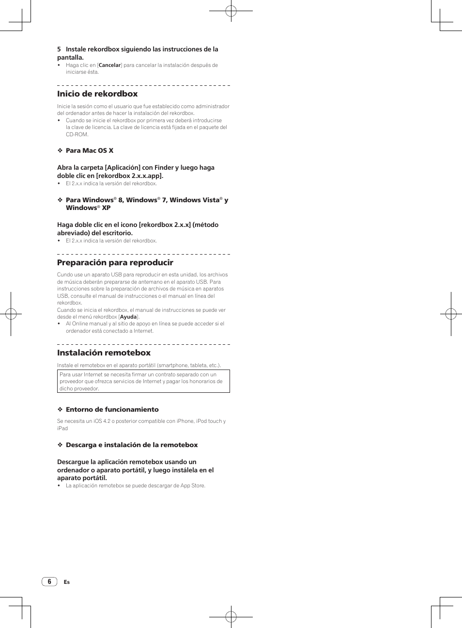 Inicio de rekordbox, Preparación para reproducir, Instalación remotebox | Pioneer XDJ-R1 User Manual | Page 56 / 84