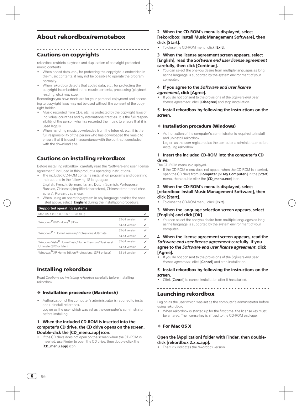 About rekordbox/remotebox, Cautions on copyrights, Cautions on installing rekordbox | Installing rekordbox, Launching rekordbox | Pioneer XDJ-R1 User Manual | Page 6 / 84