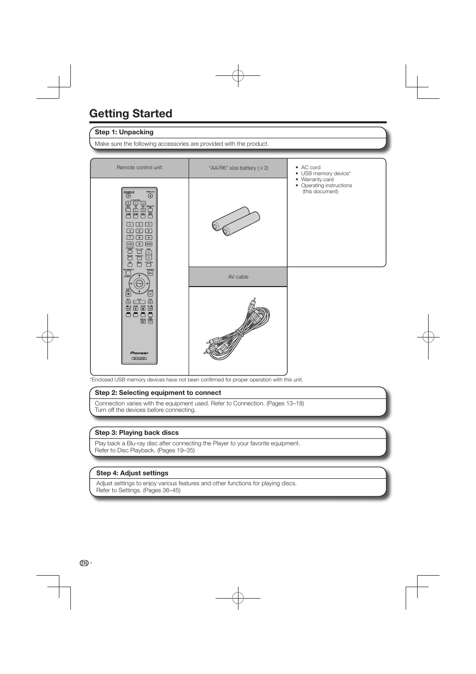 Getting started | Pioneer BDP-120 User Manual | Page 12 / 59