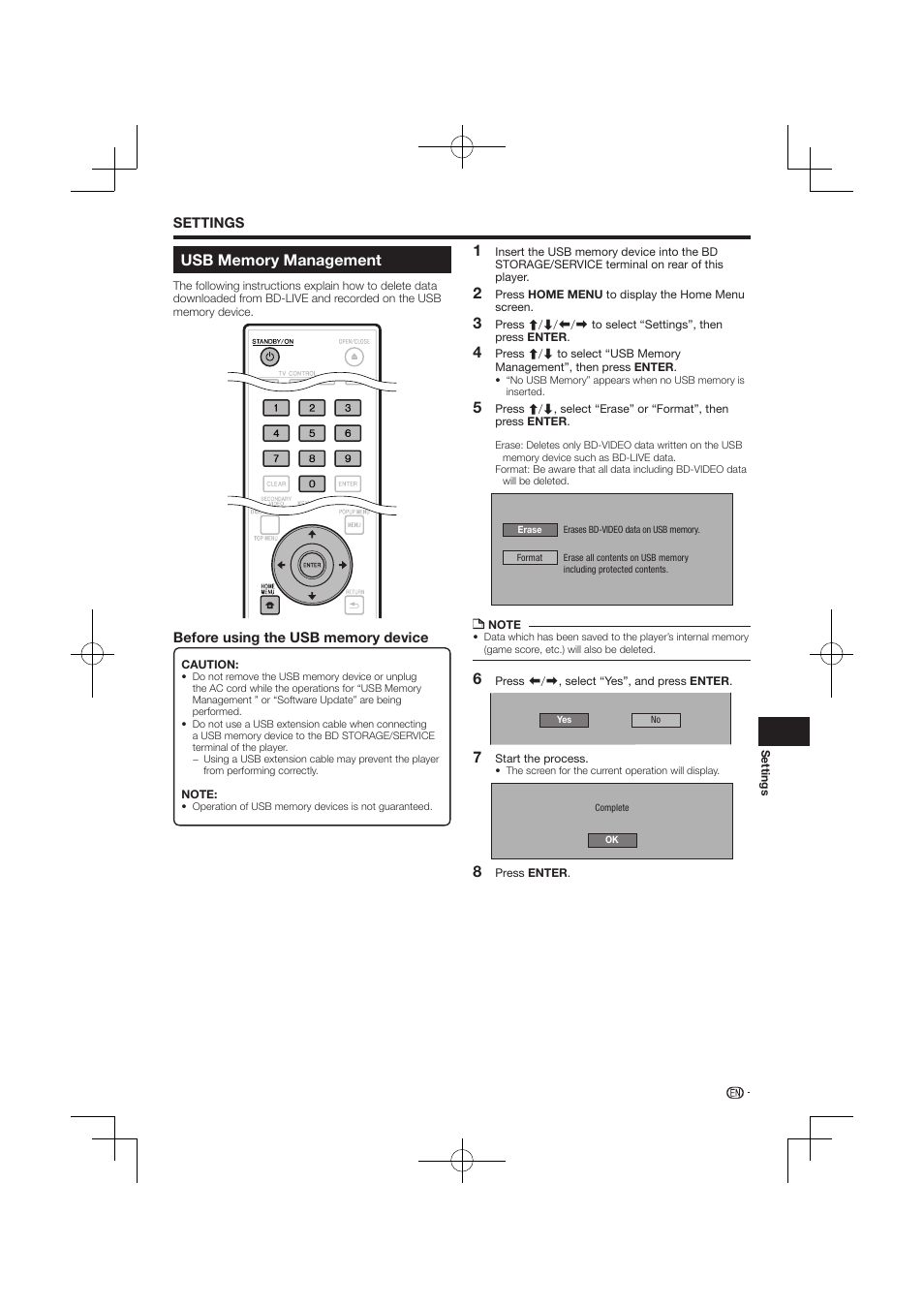 Usb memory management | Pioneer BDP-120 User Manual | Page 45 / 59