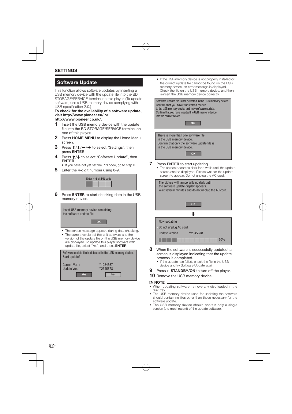 Software update | Pioneer BDP-120 User Manual | Page 46 / 59