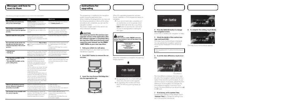 Messages and how to react to them, Instructions for upgrading | Pioneer CNDV-100MT User Manual | Page 5 / 6