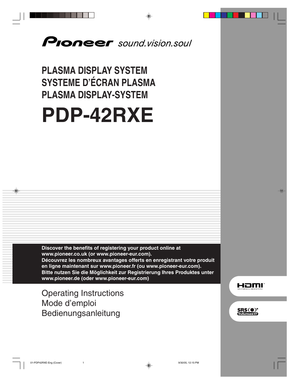 Pioneer PDP-42RXE User Manual | 124 pages