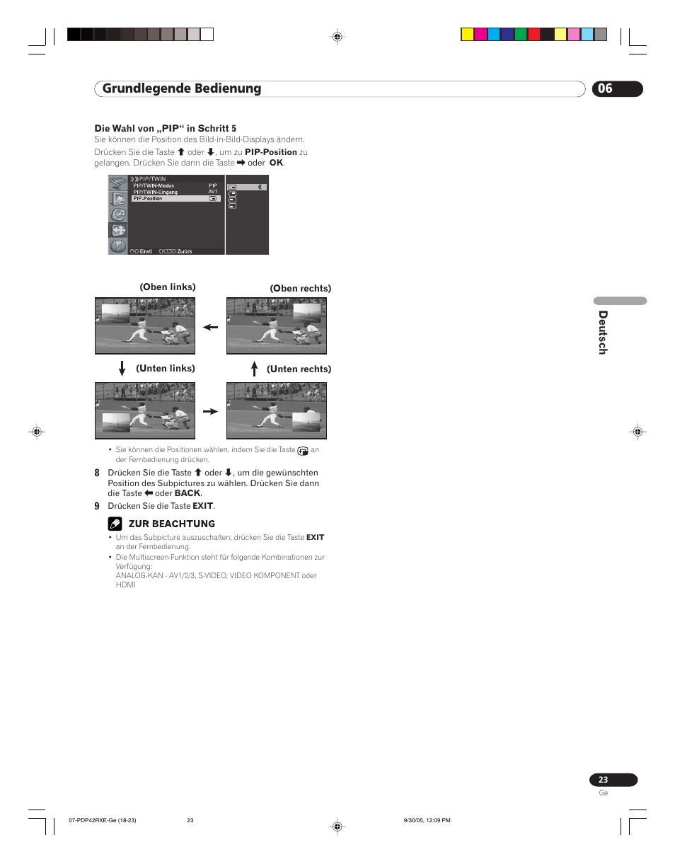 06 grundlegende bedienung, Deutsch | Pioneer PDP-42RXE User Manual | Page 103 / 124