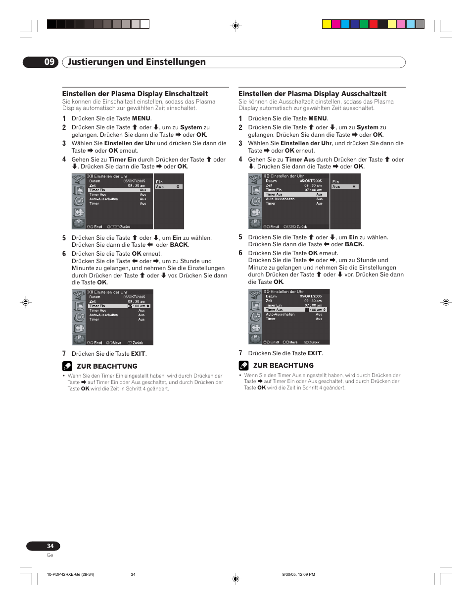 09 justierungen und einstellungen | Pioneer PDP-42RXE User Manual | Page 114 / 124