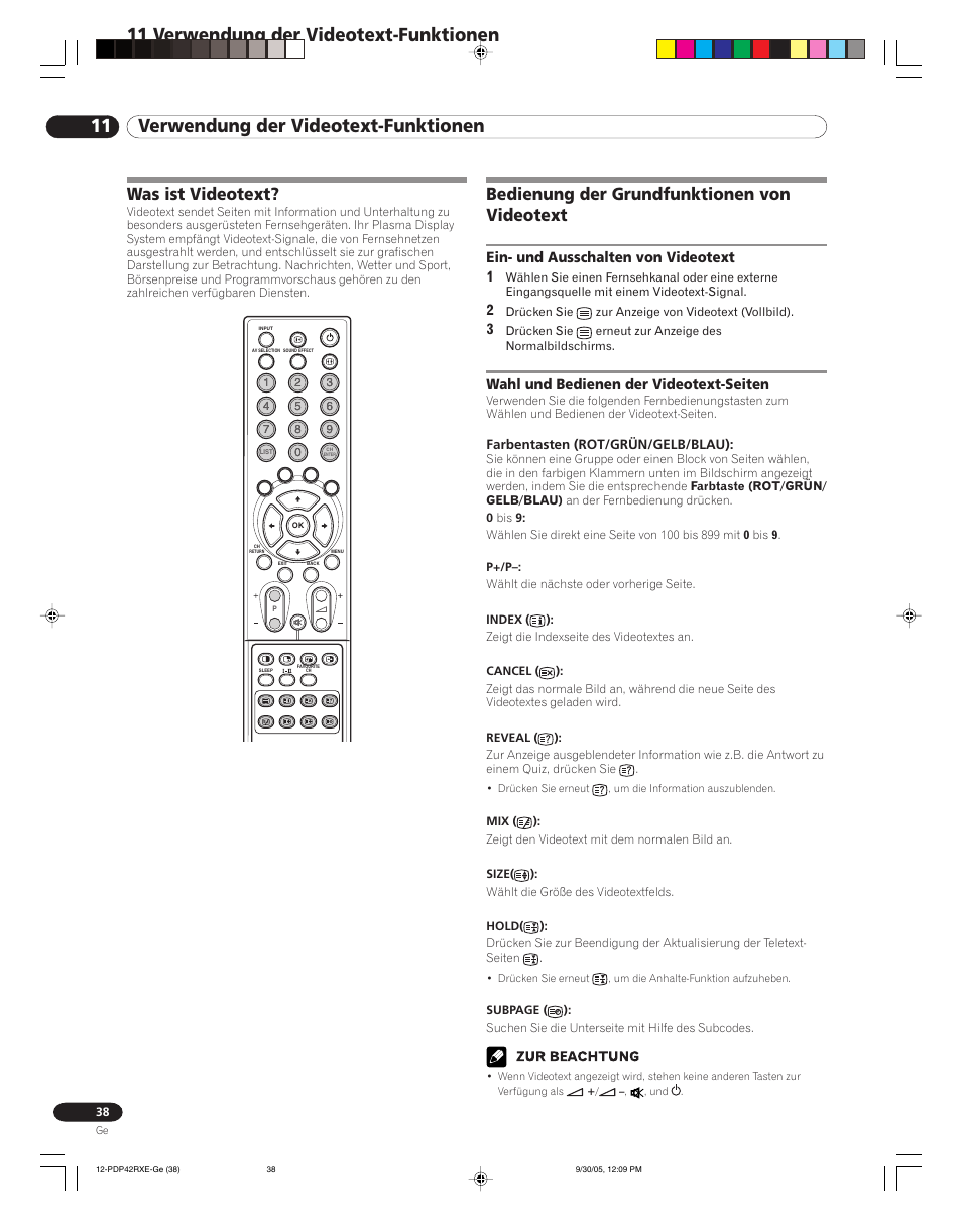 11 verwendung der videotext-funktionen, Was ist videotext, Bedienung der grundfunktionen von videotext | Pioneer PDP-42RXE User Manual | Page 118 / 124