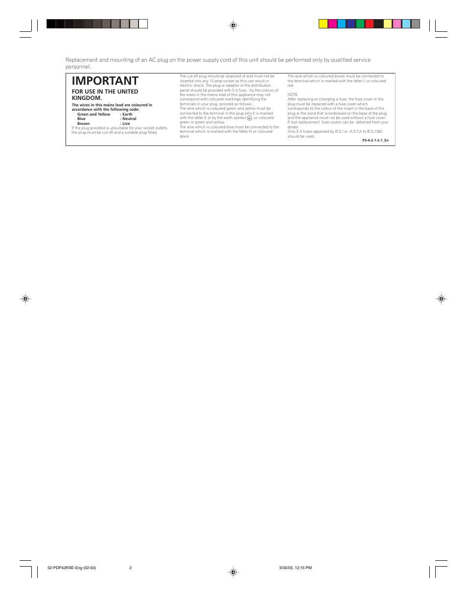 Important | Pioneer PDP-42RXE User Manual | Page 2 / 124