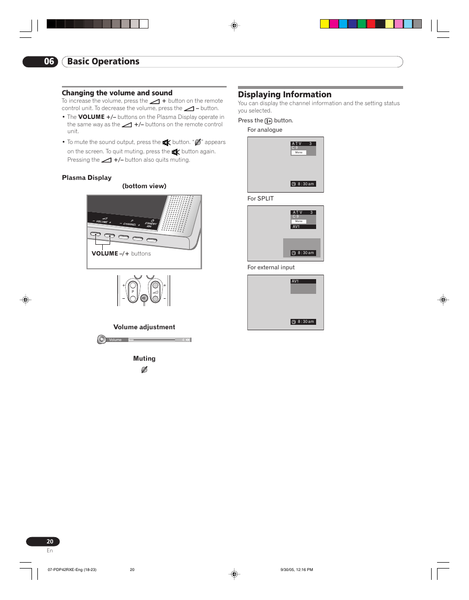 Changing the volume and sound, Displaying information, 06 basic operations | Pioneer PDP-42RXE User Manual | Page 20 / 124