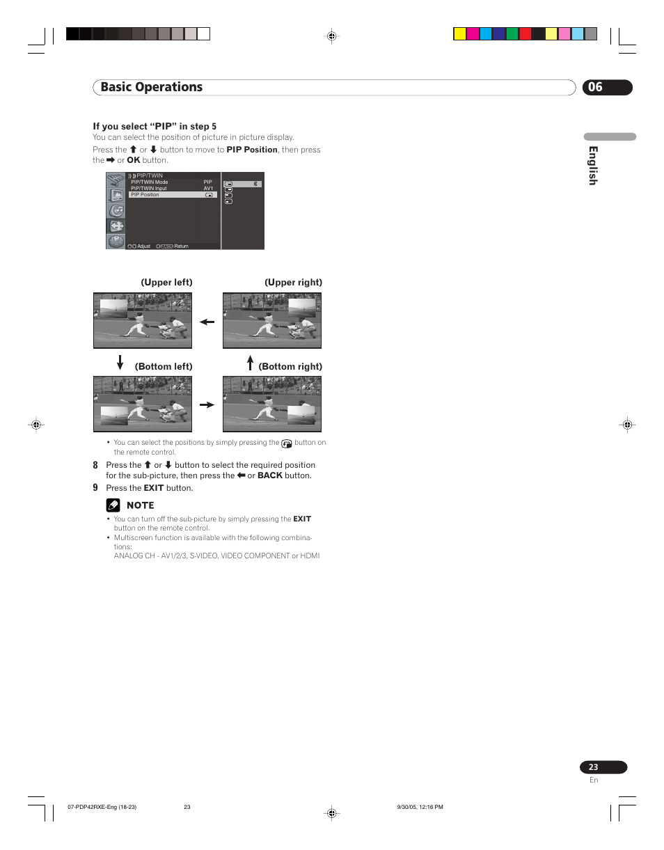 06 basic operations, English | Pioneer PDP-42RXE User Manual | Page 23 / 124