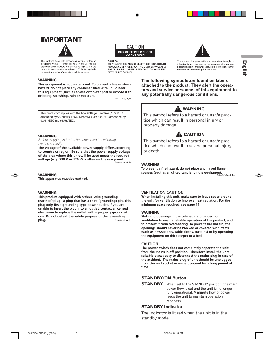 English | Pioneer PDP-42RXE User Manual | Page 3 / 124