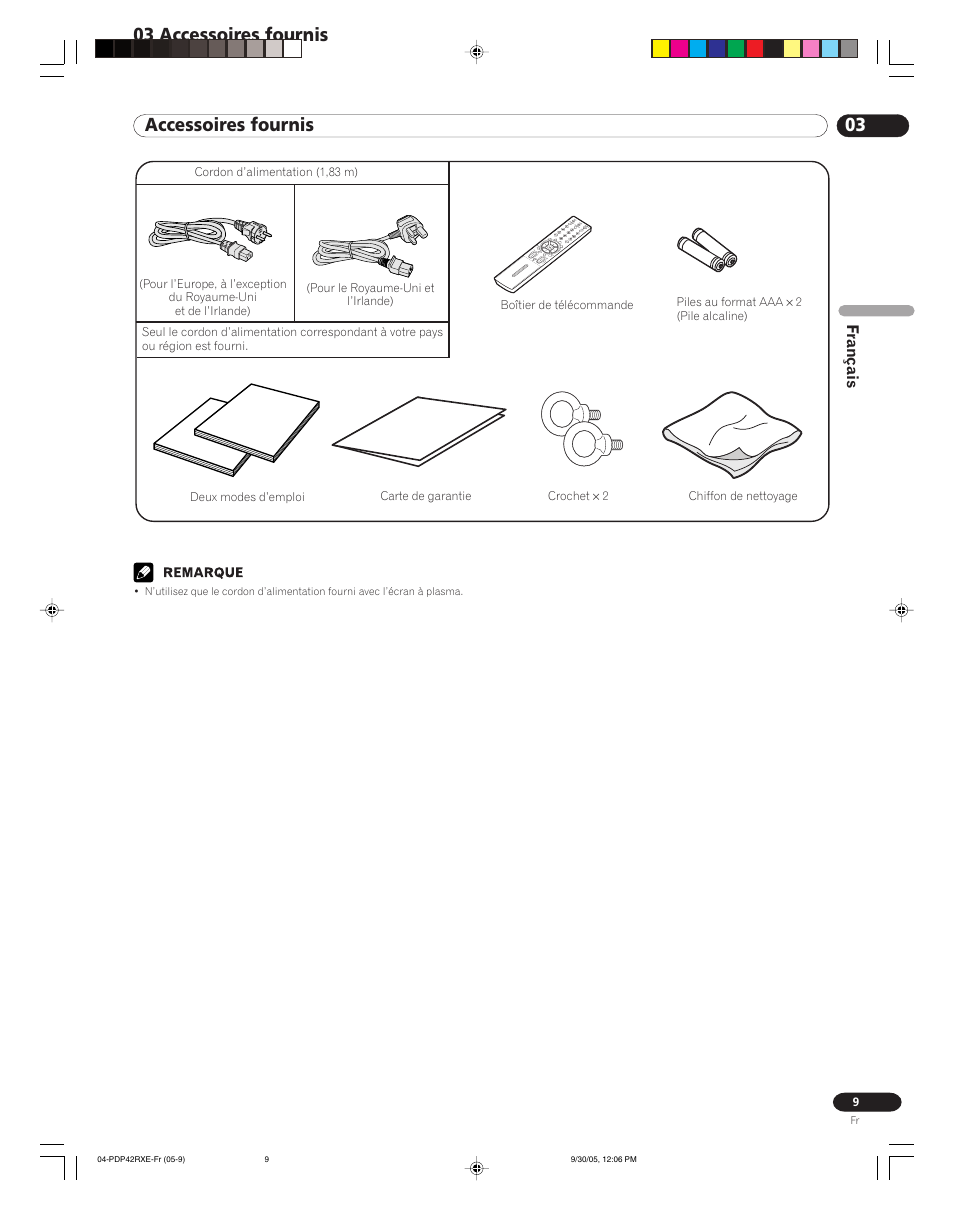 03 accessoires fournis, Français | Pioneer PDP-42RXE User Manual | Page 49 / 124