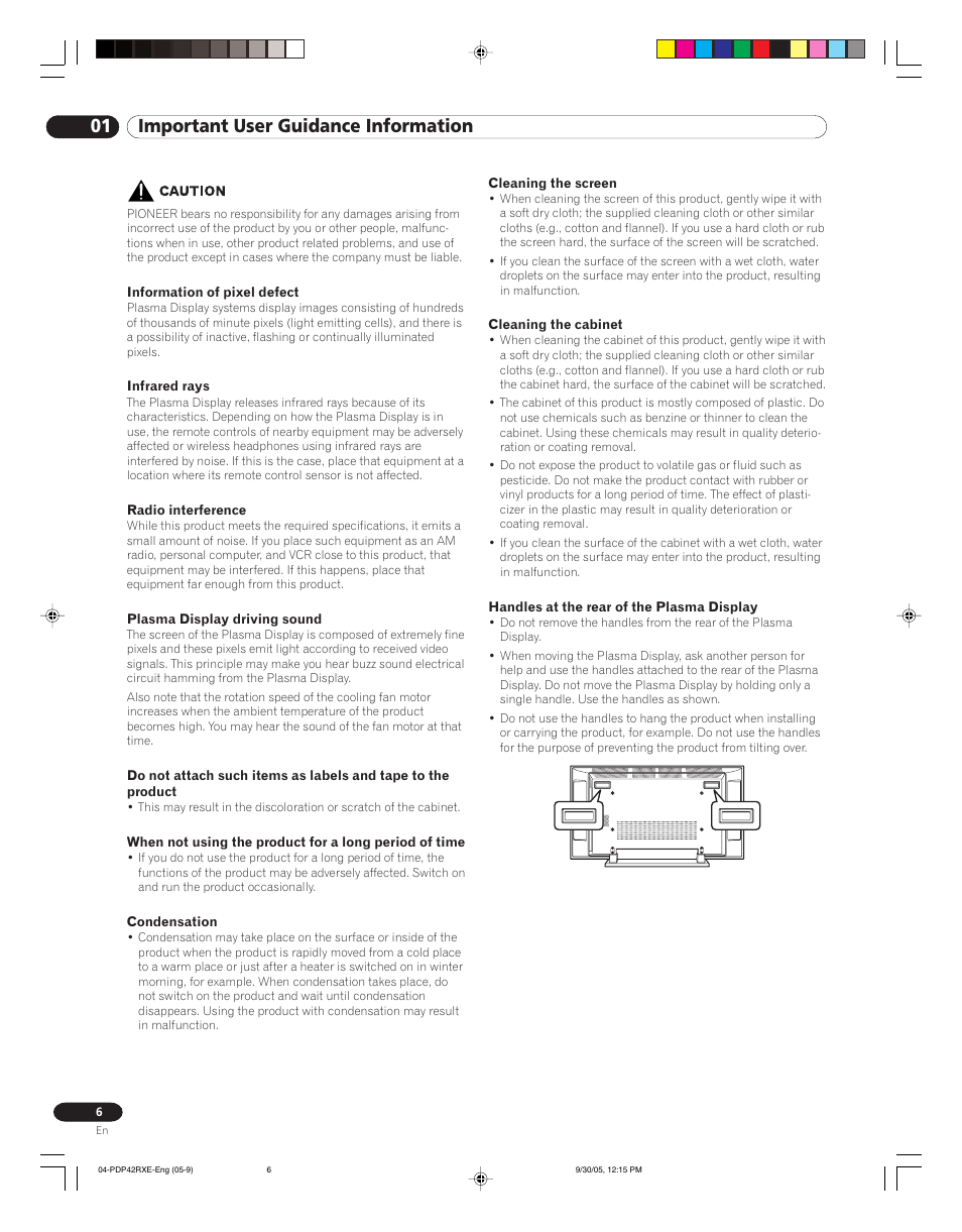 01 important user guidance information | Pioneer PDP-42RXE User Manual | Page 6 / 124