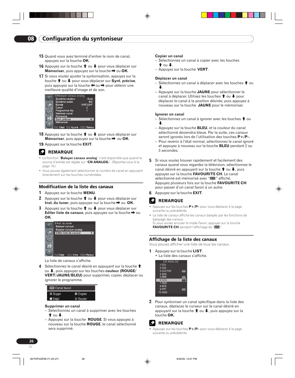 08 configuration du syntoniseur | Pioneer PDP-42RXE User Manual | Page 66 / 124