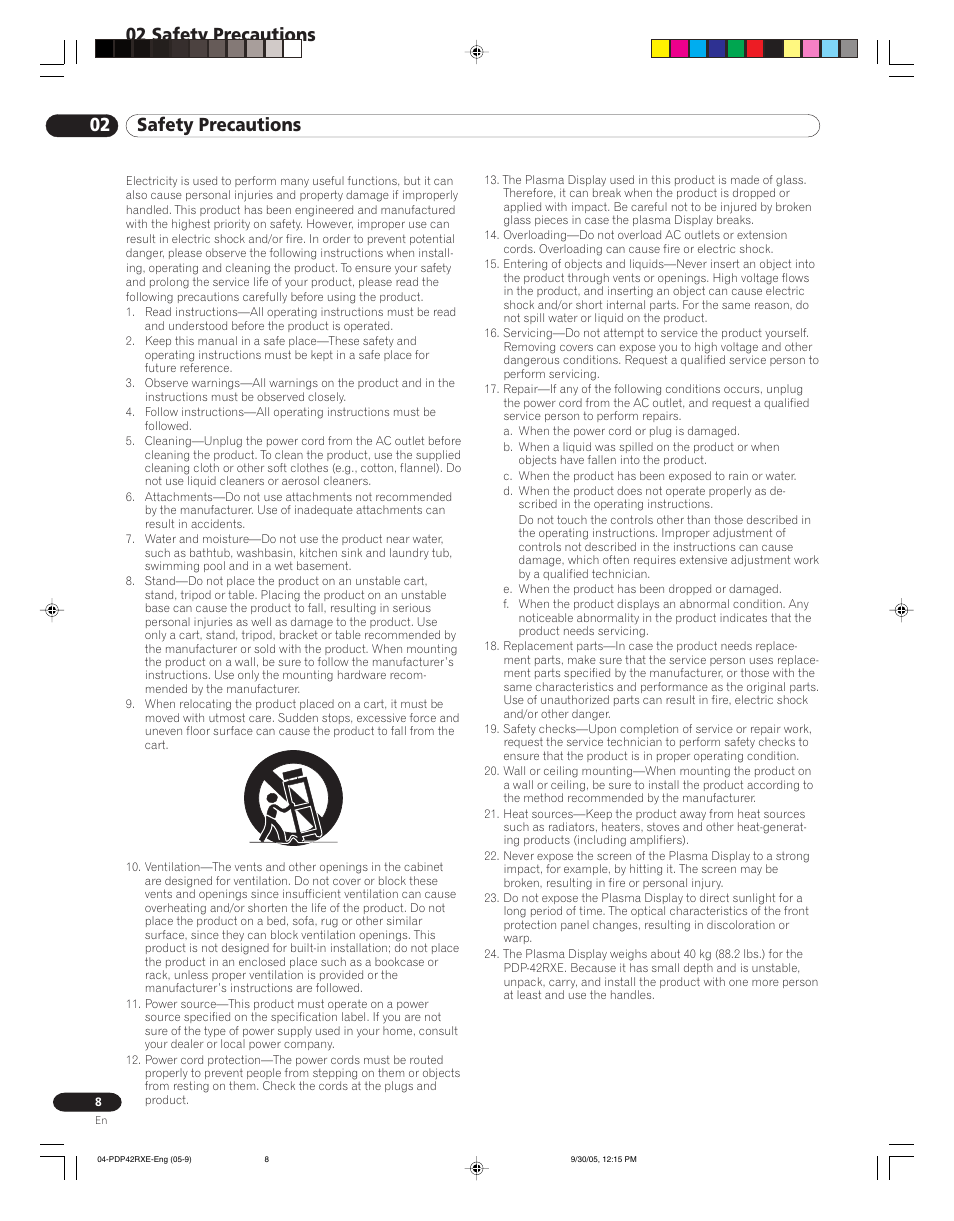 02 safety precautions | Pioneer PDP-42RXE User Manual | Page 8 / 124