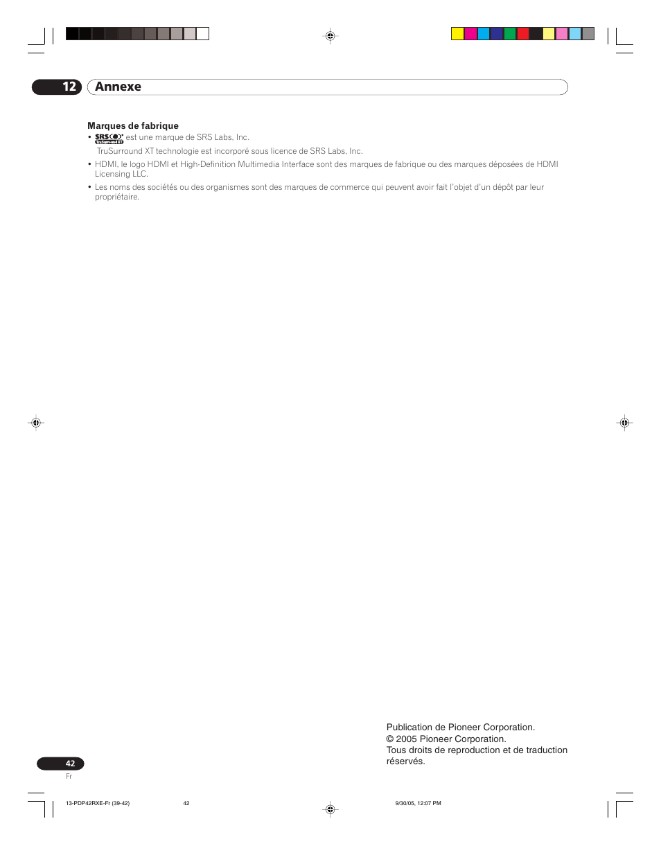 12 annexe | Pioneer PDP-42RXE User Manual | Page 82 / 124