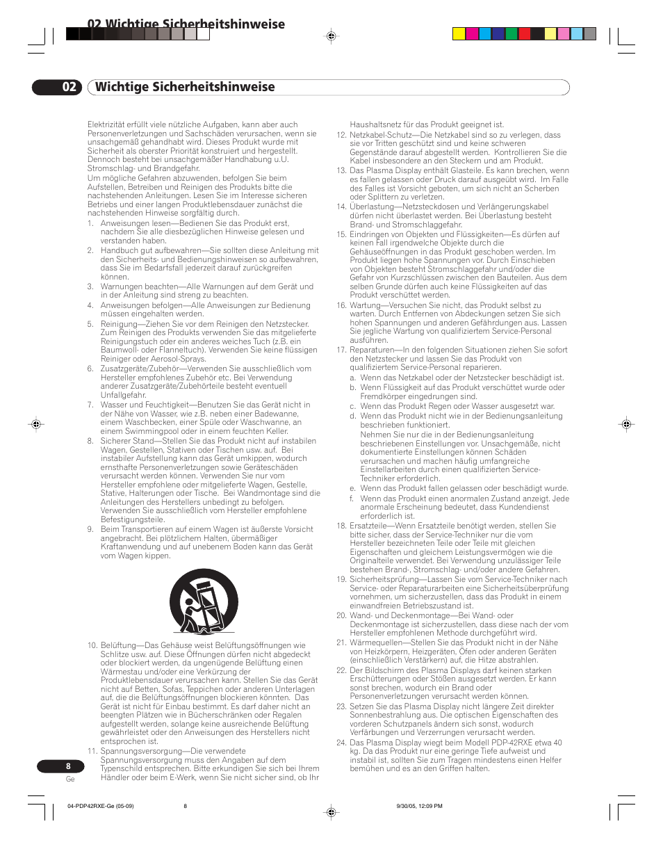 02 wichtige sicherheitshinweise | Pioneer PDP-42RXE User Manual | Page 88 / 124