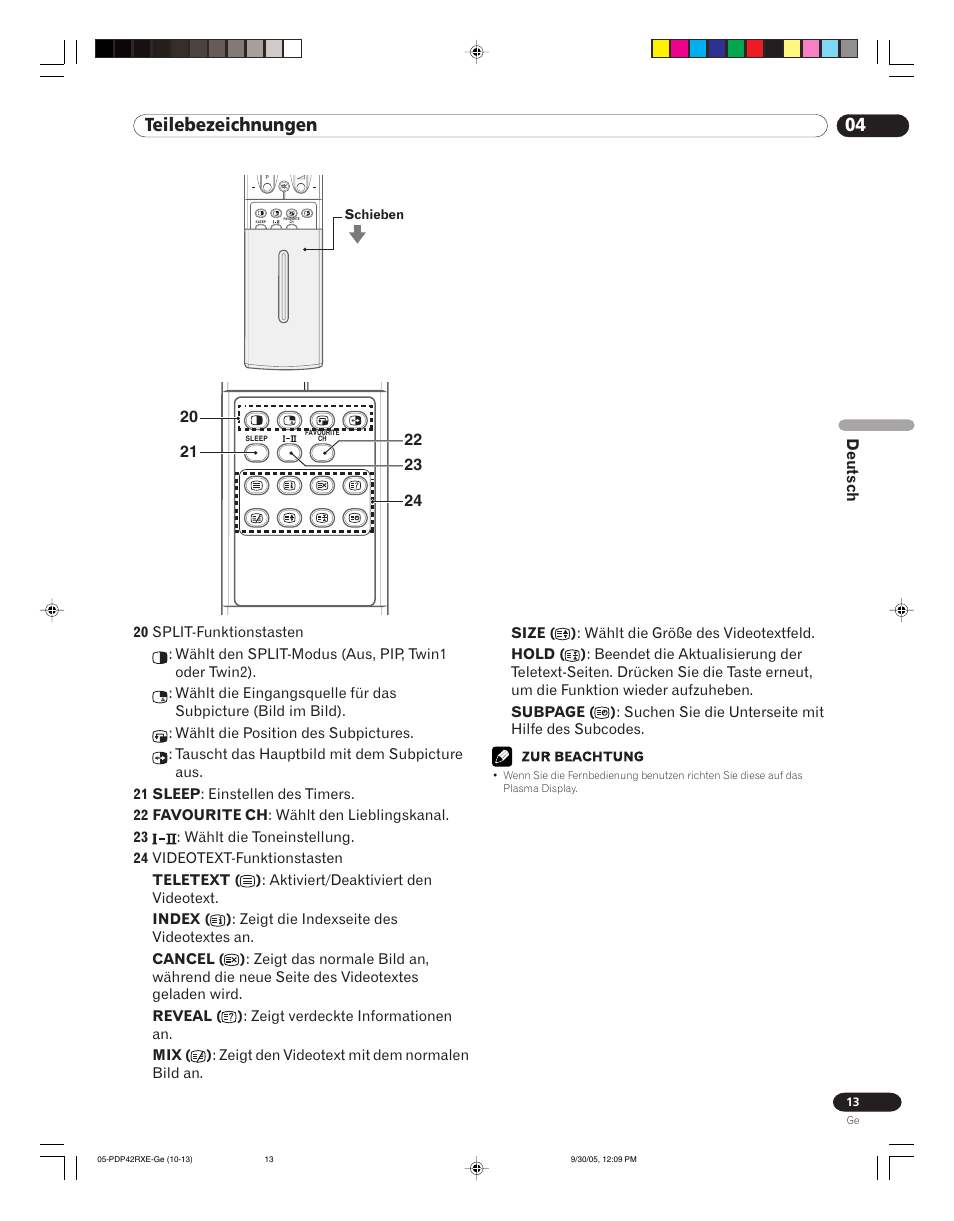 04 teilebezeichnungen | Pioneer PDP-42RXE User Manual | Page 93 / 124