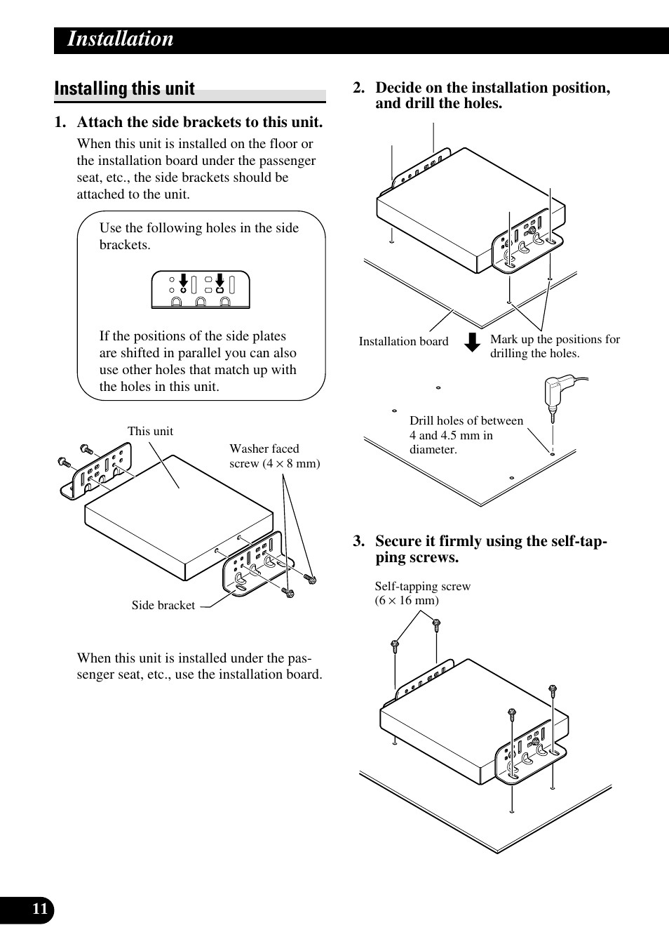Installing this unit, Installation | Pioneer AVG-VDP1 User Manual | Page 12 / 86