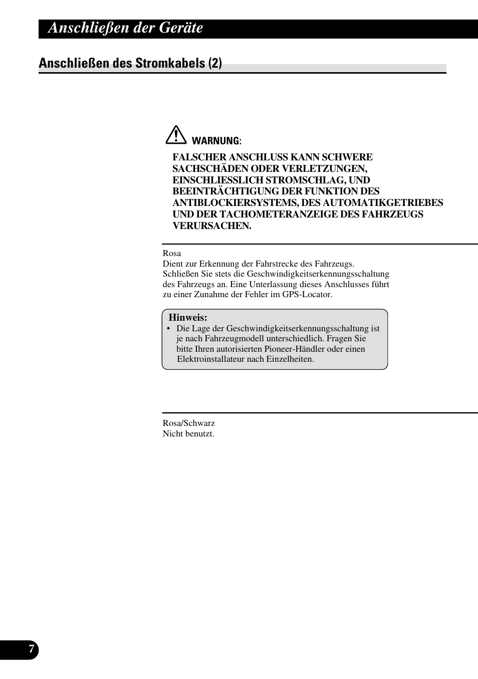 Anschließen des stromkabels (2), Anschließen der geräte | Pioneer AVG-VDP1 User Manual | Page 36 / 86