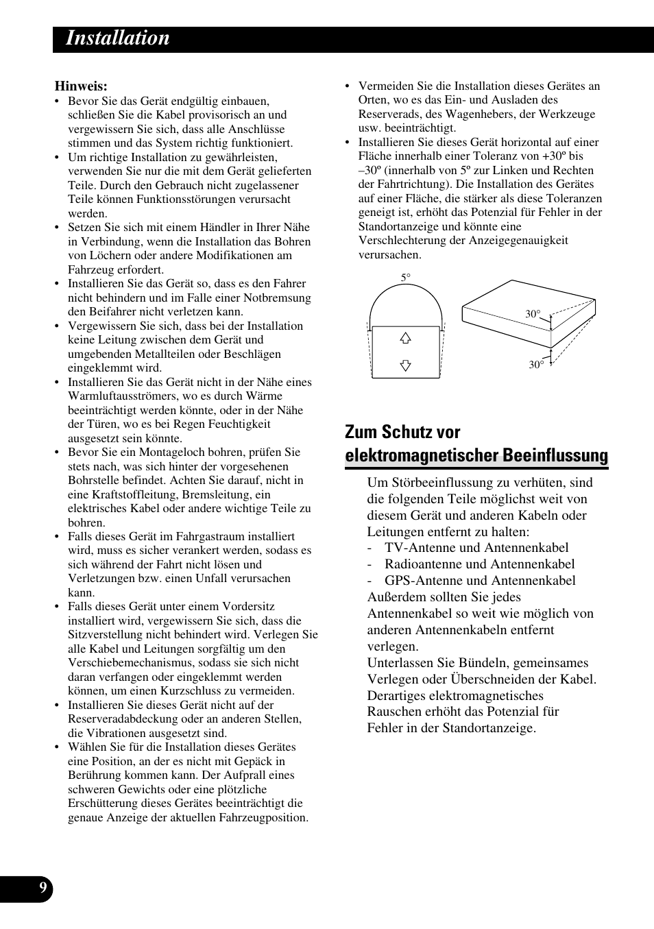 Installation, Zum schutz vor elektromagnetischer, Beeinflussung | Zum schutz vor elektromagnetischer beeinflussung | Pioneer AVG-VDP1 User Manual | Page 38 / 86