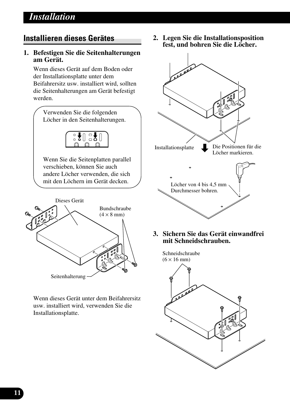 Installieren dieses gerätes, Installation | Pioneer AVG-VDP1 User Manual | Page 40 / 86