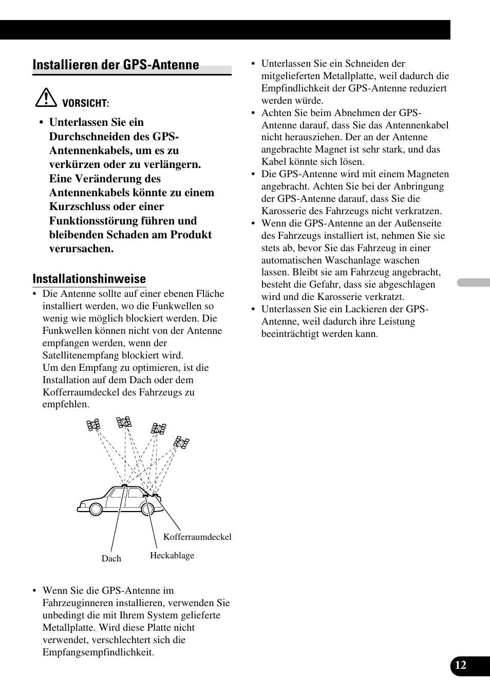 Installieren der gps-antenne, Installationshinweise | Pioneer AVG-VDP1 User Manual | Page 41 / 86