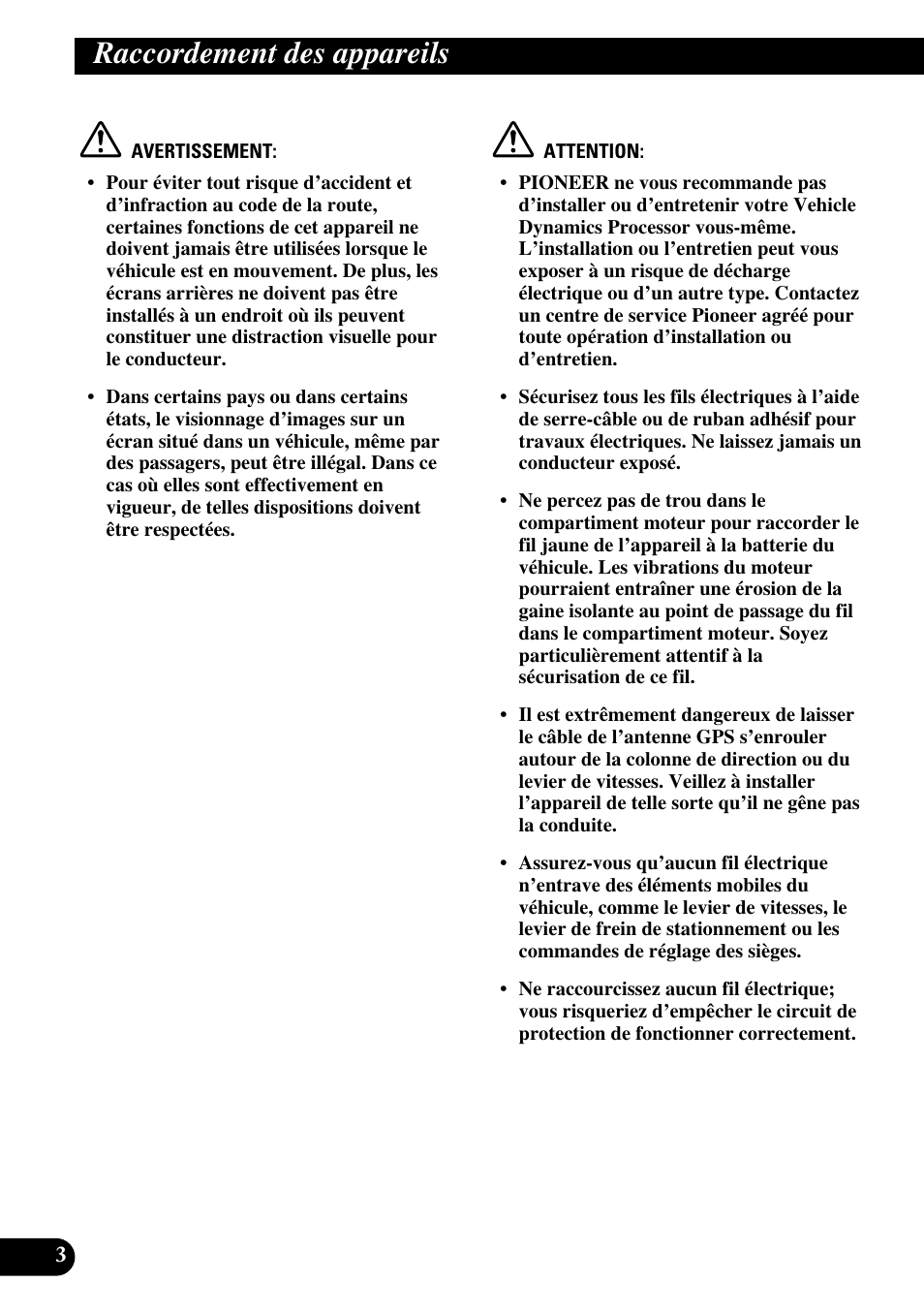 Raccordement des appareils | Pioneer AVG-VDP1 User Manual | Page 46 / 86
