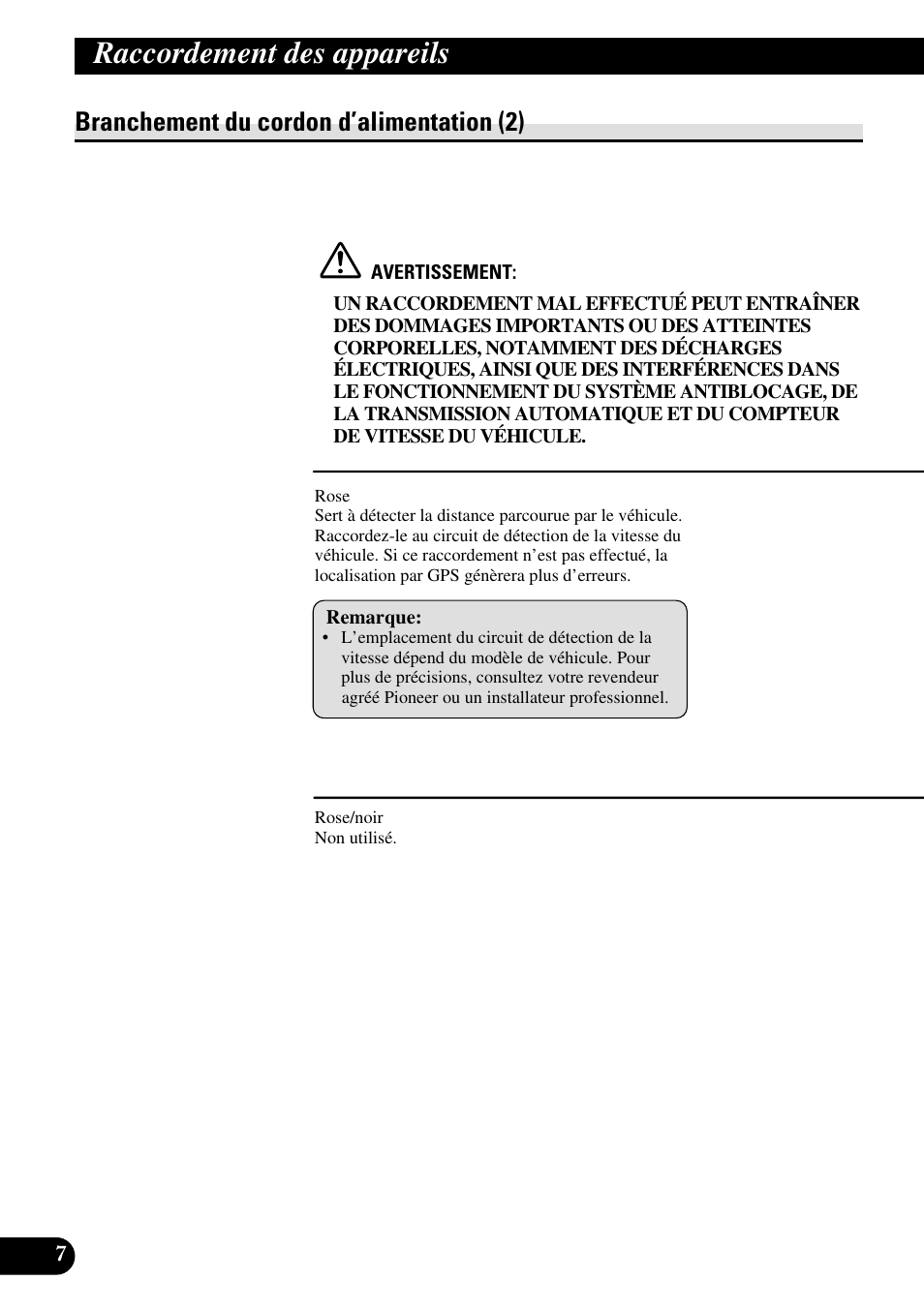 Branchement du cordon d’alimentation (2), Raccordement des appareils | Pioneer AVG-VDP1 User Manual | Page 50 / 86