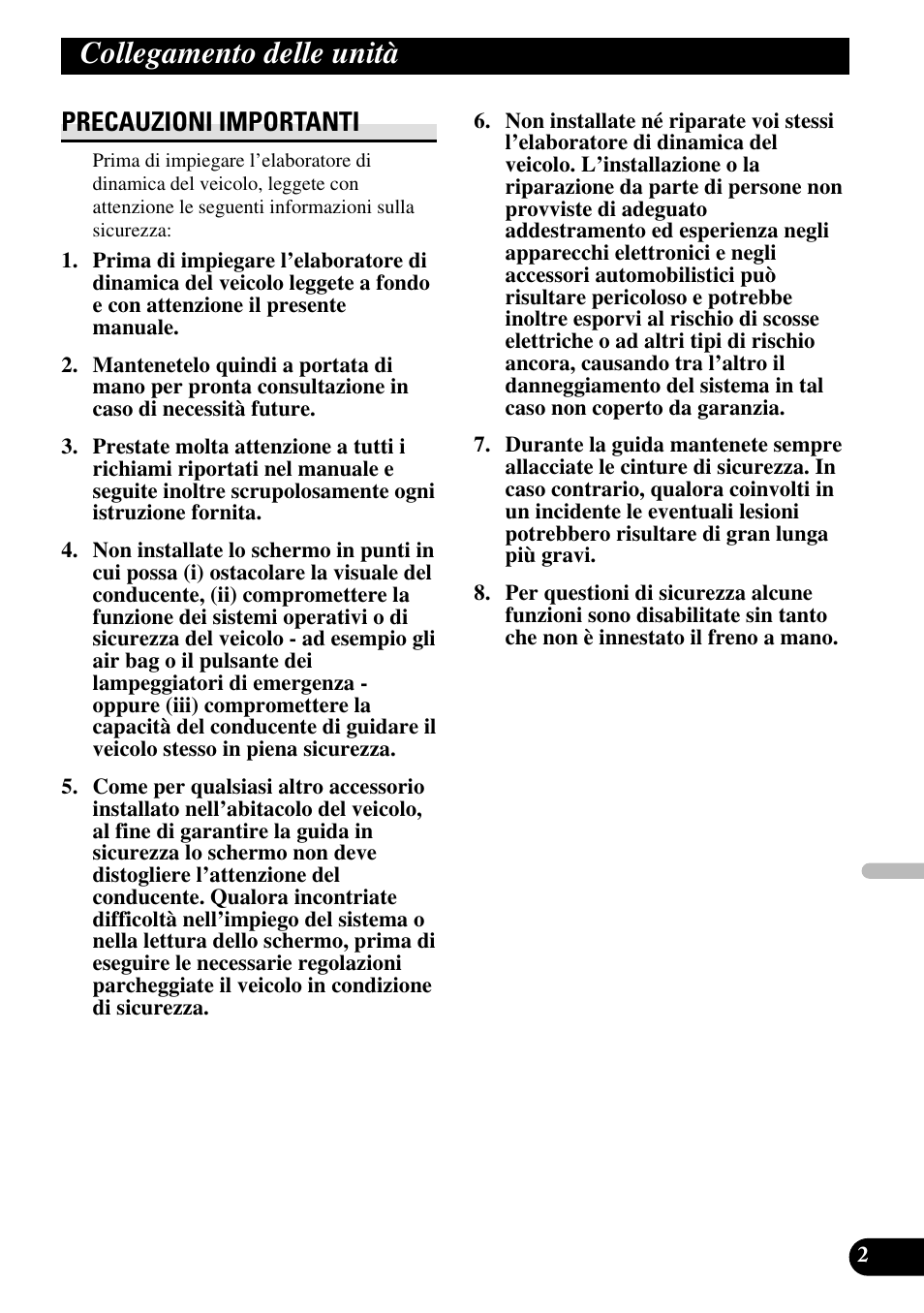 Collegamento delle unità, Precauzioni importanti | Pioneer AVG-VDP1 User Manual | Page 59 / 86