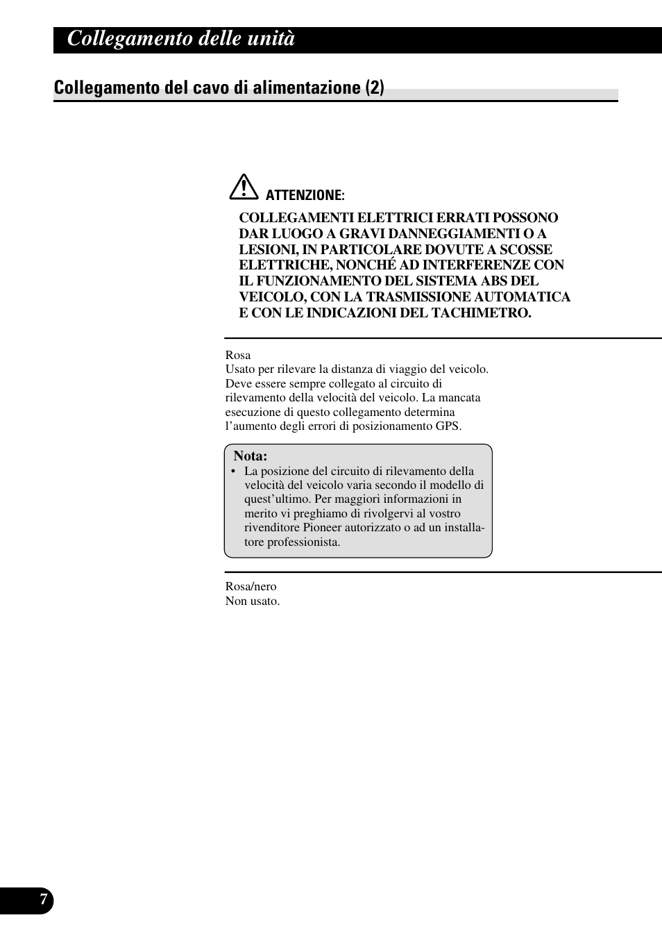 Collegamento del cavo di alimentazione (2), Collegamento delle unità | Pioneer AVG-VDP1 User Manual | Page 64 / 86