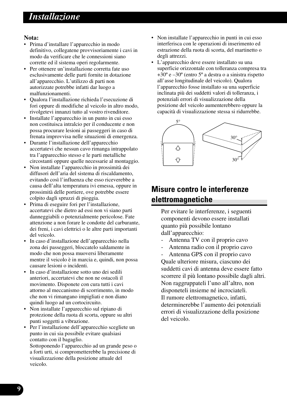 Installazione, Misure contro le interferenze, Elettromagnetiche | Misure contro le interferenze elettromagnetiche | Pioneer AVG-VDP1 User Manual | Page 66 / 86