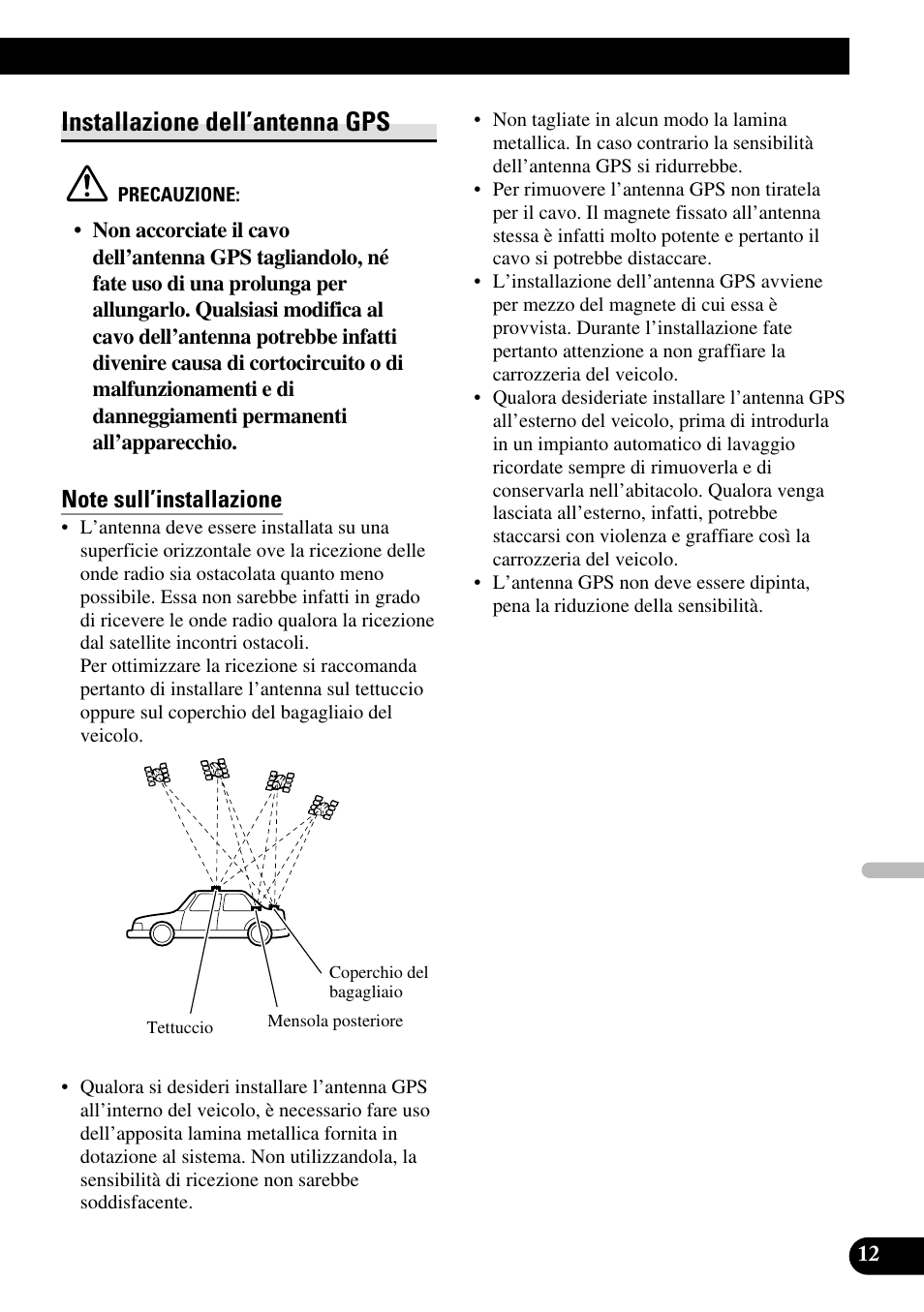 Installazione dell’antenna gps | Pioneer AVG-VDP1 User Manual | Page 69 / 86