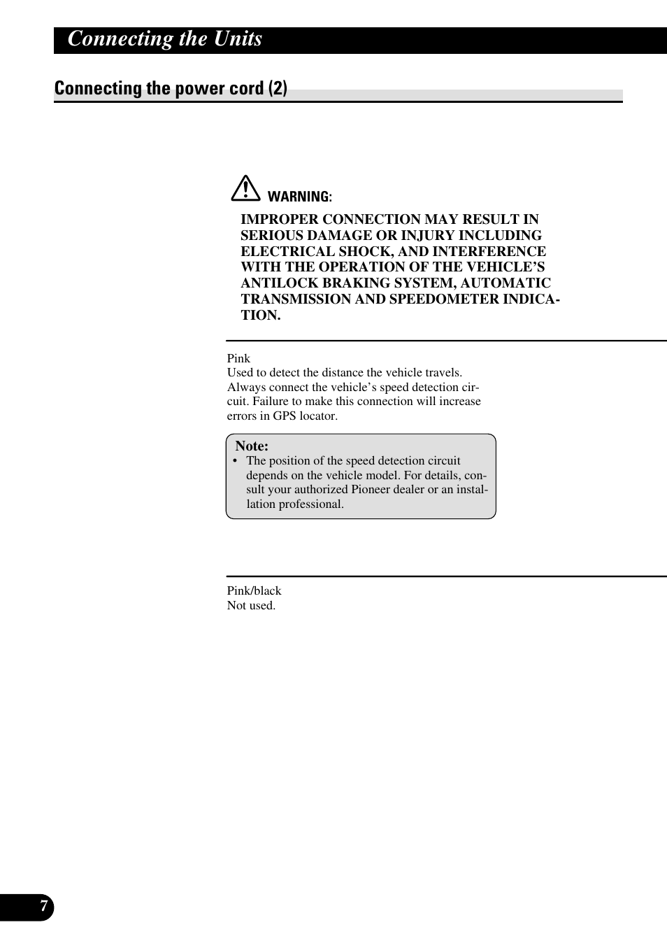 Connecting the power cord (2), Connecting the units | Pioneer AVG-VDP1 User Manual | Page 8 / 86