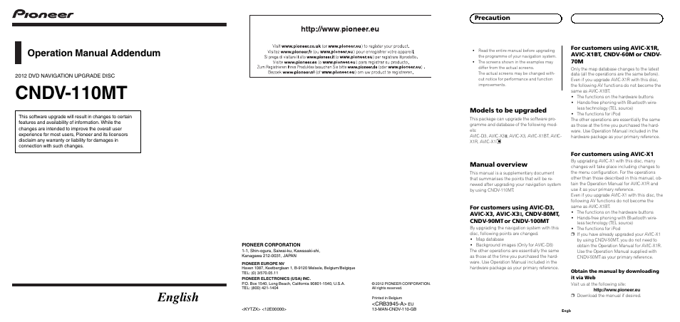 Pioneer CNDV-110MT User Manual | 6 pages