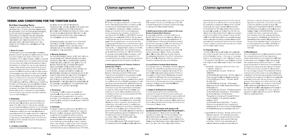 Terms and conditions for the tomtom data, Licence agreement | Pioneer CNDV-110MT User Manual | Page 3 / 6