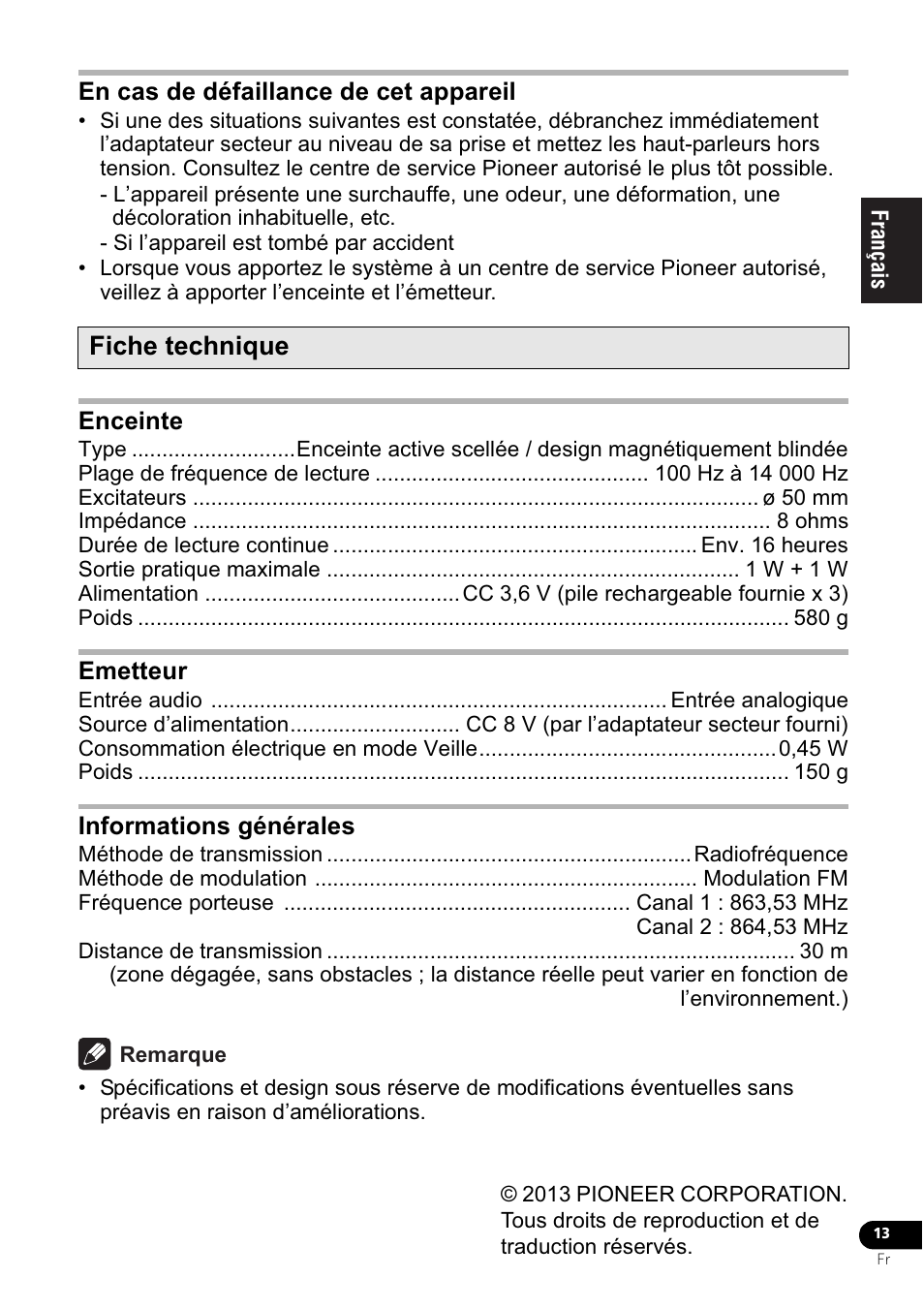 Fiche technique | Pioneer VMS-550 User Manual | Page 31 / 92