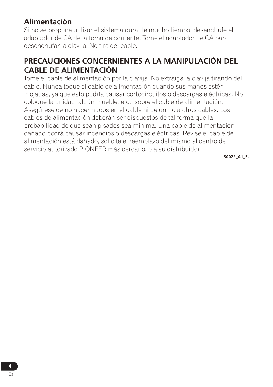 Alimentación | Pioneer VMS-550 User Manual | Page 34 / 92