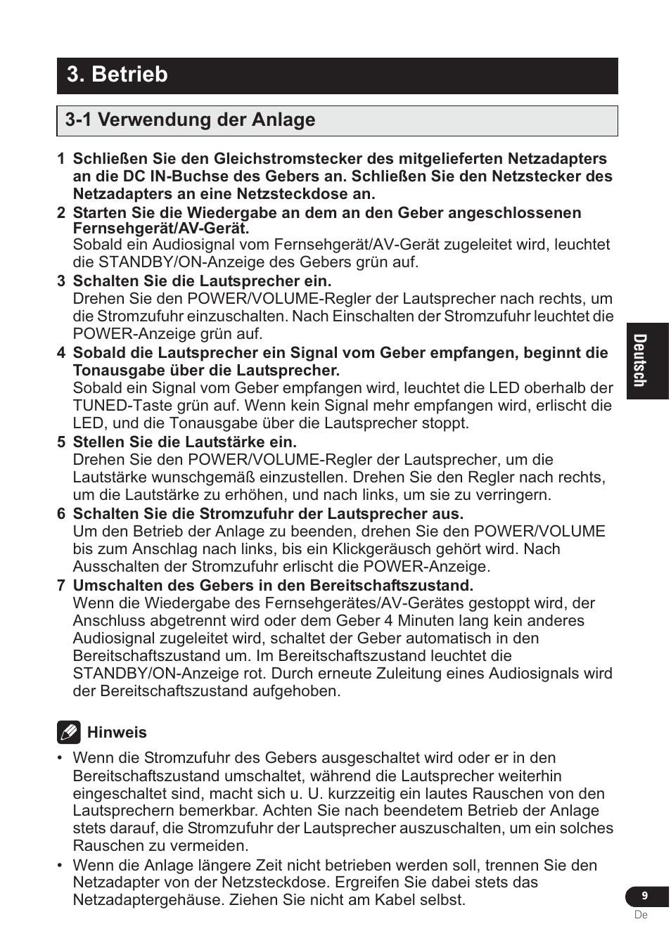 Betrieb, 1 verwendung der anlage | Pioneer VMS-550 User Manual | Page 51 / 92