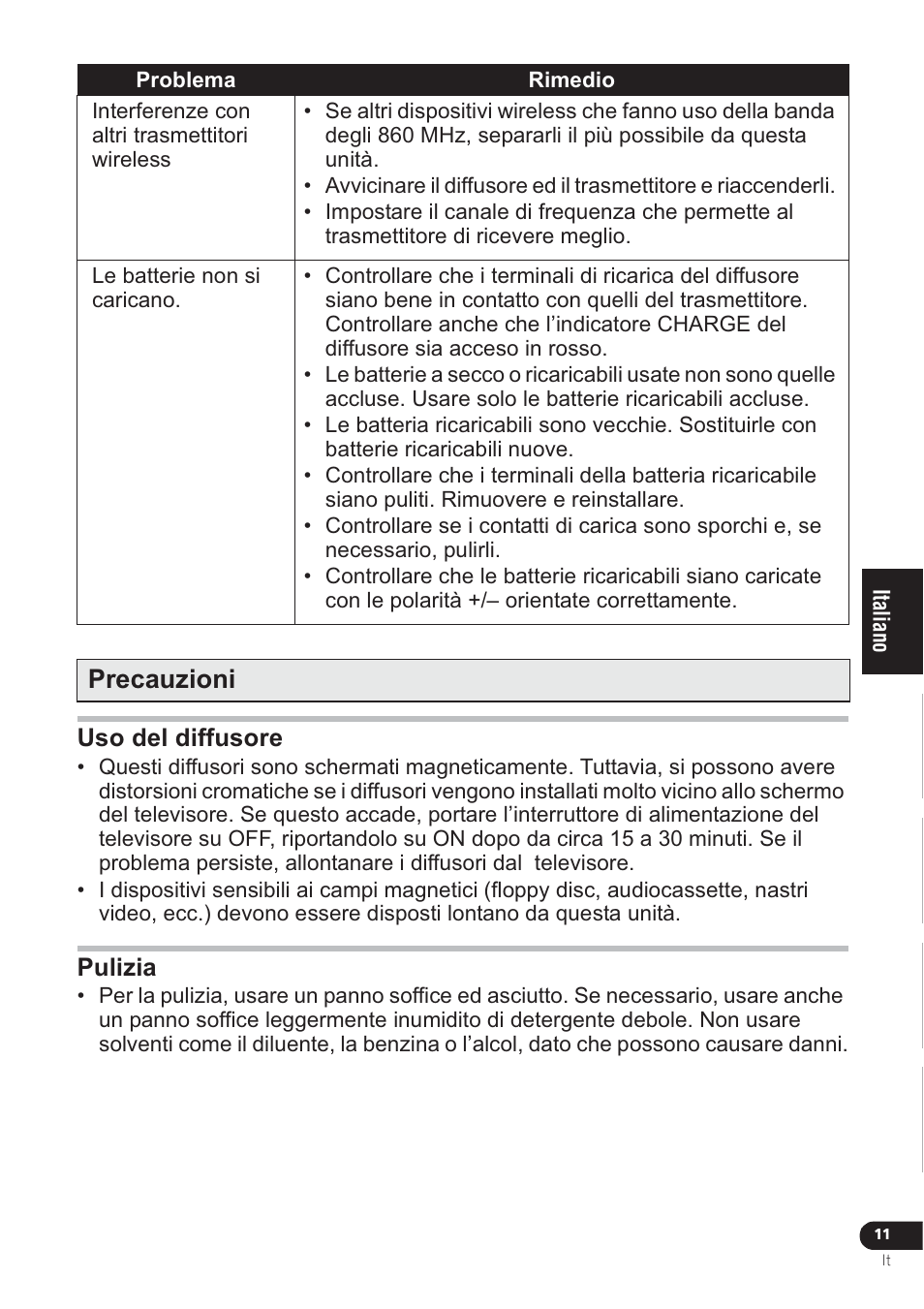 Precauzioni | Pioneer VMS-550 User Manual | Page 65 / 92