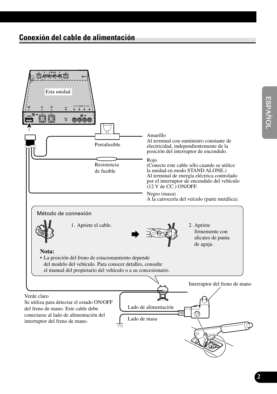 Conexión del cable de alimentación | Pioneer GEX-P5700TVP User Manual | Page 11 / 50